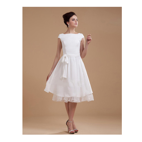 Short Wedding Knee Length Dresses - Color: White