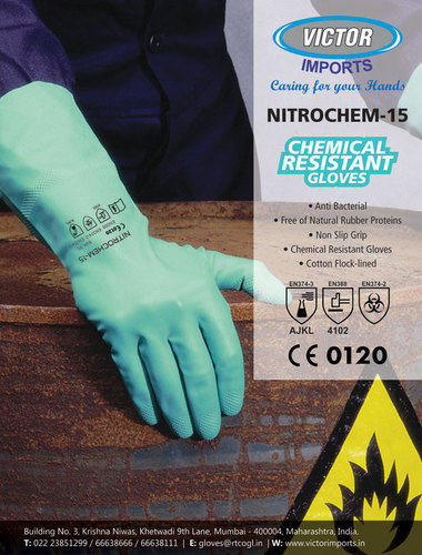 Green Chemical Resistant Rubber Hand Gloves