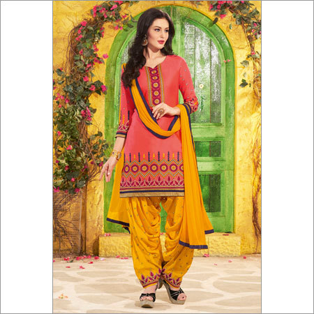 Pink And Yellow Pure Cotton Patiala Suit