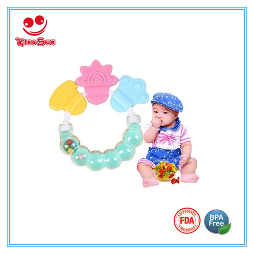 Funny Rattle Silicone Baby Teether Toy - Custom Molded Food Grade Silicone Dishwasher Safe Non-Toxic BPA-Free Design