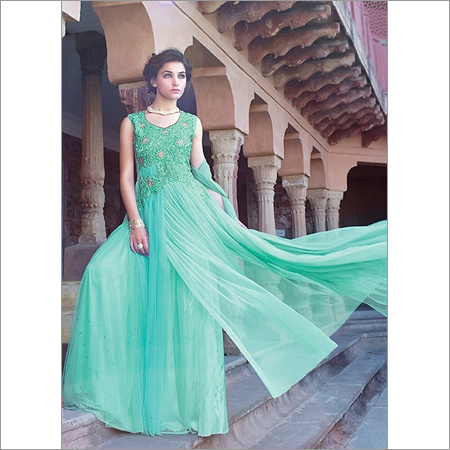 Sensuous Turquoise Net Anarkali Suit
