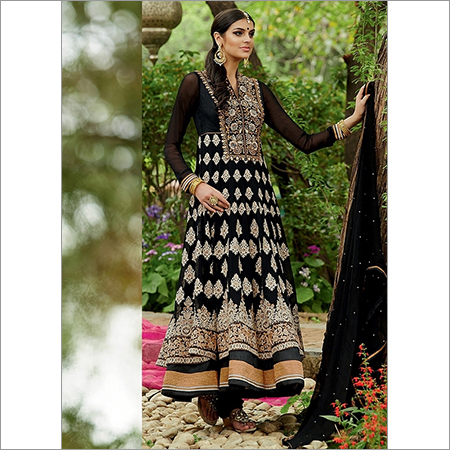 Gripping Black Georgette Anarkali Suit