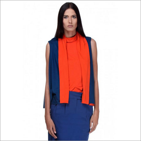 Charlize - Navy & Orange Sleeveless Relaxed Fit Shrug
