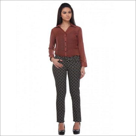 Fennie - Black Hash Print Full Length Slim Fit Trousers