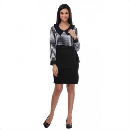 Vernon - Beige & Black Full Sleeves Relaxed Fit Dress