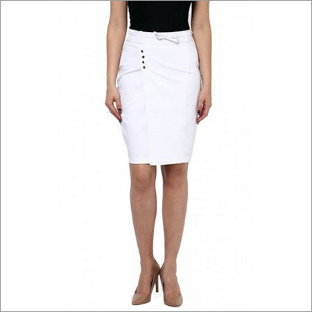 Cherie - Women's White Wrapped style Pencil Fit Formal Skirts