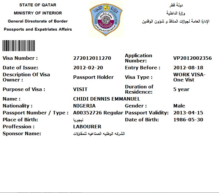 WORK PERMIT VISA FOR OMAN or Sultanate of Oman