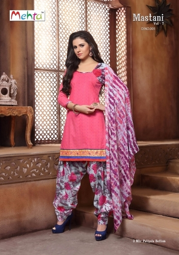 Pink Unstitched Punjabi Suits