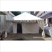 Swiss Cottage Tents - Canvas Triple Layer 14 Ft X 28 Ft , Ms Steel Frame, White/brown/green Color, Accommodates 3-4 Persons