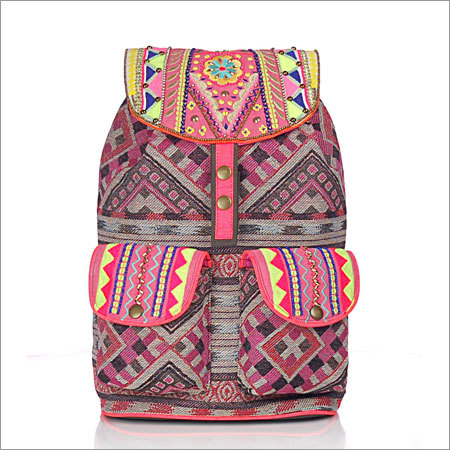 Pink Jacquard Embroidered Backpack