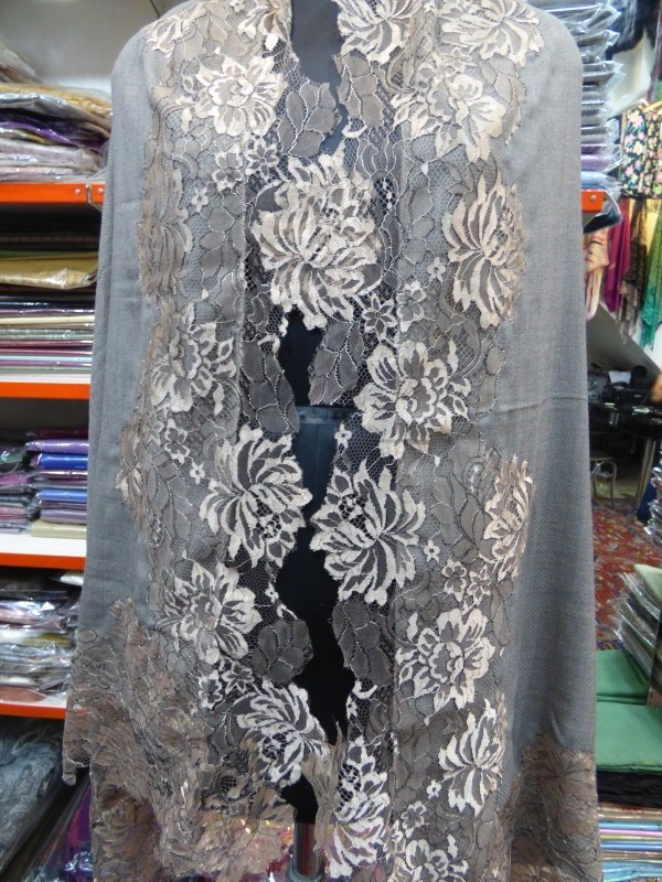 100% Pashmina Metalic French Lace shawls