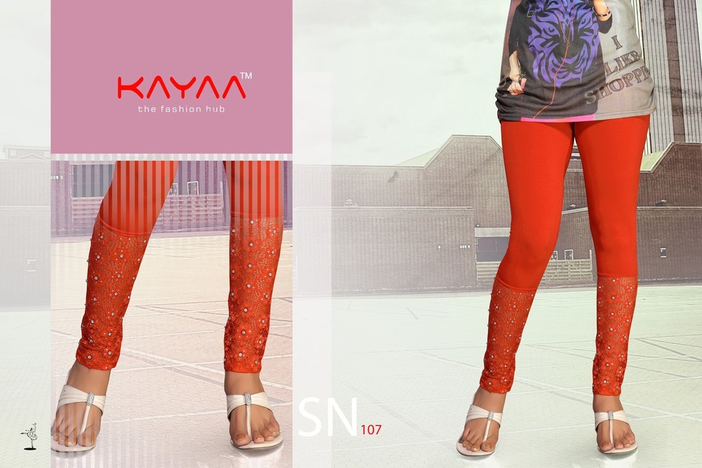 ORANGE COLOR HALF NET LYCRA LEGGING WITH STONE WORK