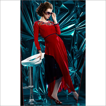 Designer Kurti - Georgette Fabric, Lining Shantoon, Red, Sizes L-XXL | Embroidered Anarkali, Elegant Stylish Look