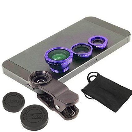 3 in 1 Cell Phone Camera Lens Kit - Fish Eye Lens / 2 in 1 Macro Lens & Wide Angle Lens (Blue)