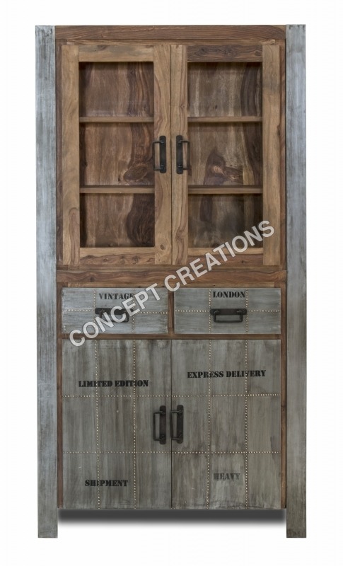 Iron and Wooden Almirah - 95x40x180cm, Brown Finish, 4 Spacious Shelves, 2 Convenient Drawers, Durable Build, Rustic Design, Easy Assembly