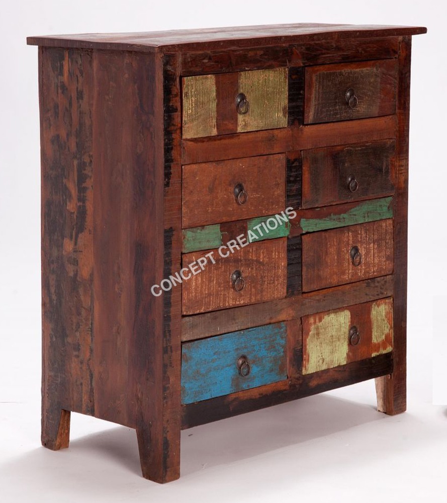 Reclaimed Wooden Drawerchest - Reclaimed Wood, Brown, Twelve Drawers | Handcrafted, Durable, Rustic Charm