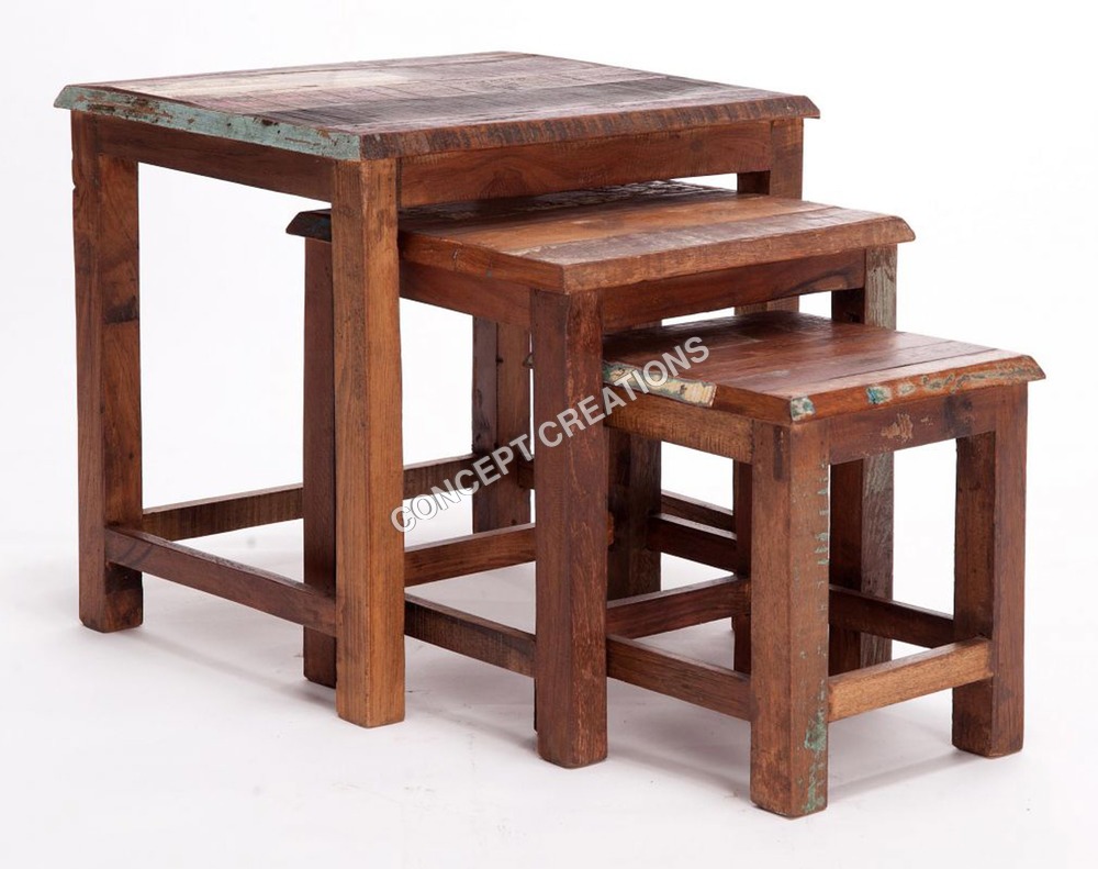 Reclaimed Wooden Stool Set of 3