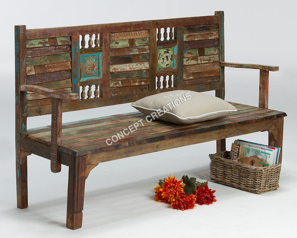 Reclaimed Wooden Bench - Reclaimed Wood, Varied Dimensions, Brown | Durable, Stylish, Weather-Resistant, Rustic Design