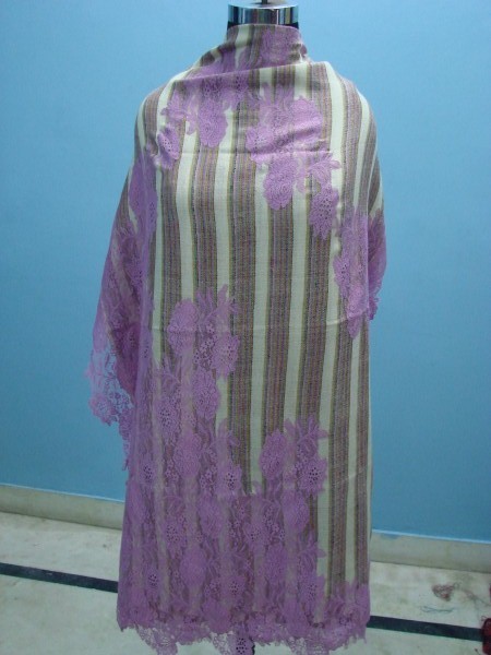 100% Pashmina Checks Strips French Lace shawls