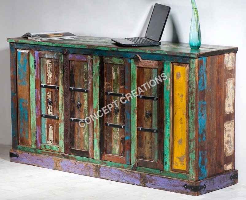Reclaimed Wooden Sideboard - Reclaimed Wood, Multicolor Finish | Handcrafted, Rustic Charm, Ample Storage, Eco-Friendly, Durable