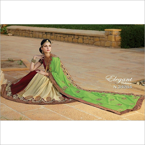 Wedding Sarees - Georgette, Free Size, Light Green | Embroidery, Elegant Design, Blouse Included