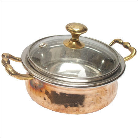 Polished Copper Steel Serving Dish With Glass Lid Cssd - 903