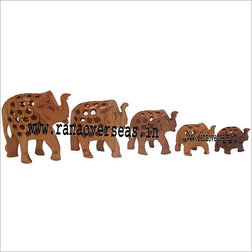 WJE - 1001 WOODEN UNDERCUT ELEPHANT SET OF 5 PCS