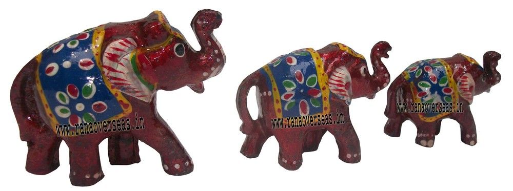 WJE-1007  Wooden Painted Thick Elephant Set 3 pcs