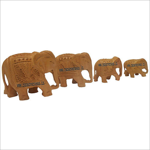 WJE-1018 Wooden Carved Thick Elephant Set 4 pcs