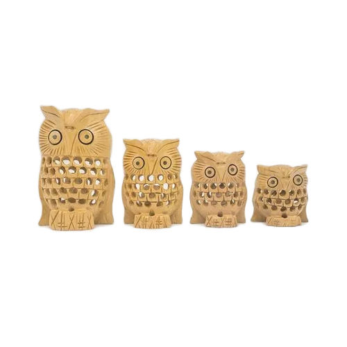 WJO-1003 Wooden Under cut Owl  Set 5 Pcs