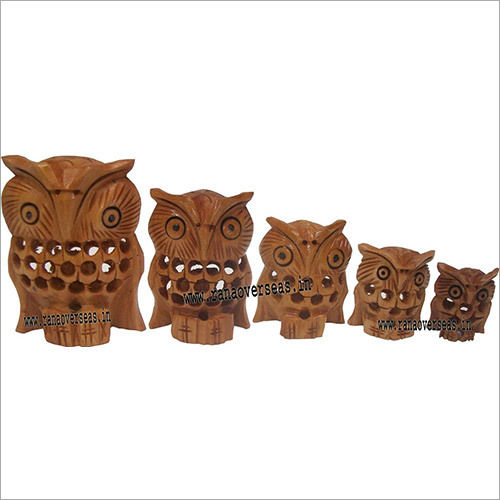 WJO-1003 Wooden Under cut Owl  Set 5 Pcs