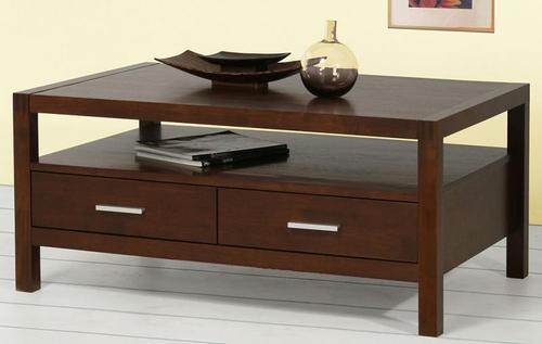 Center Table - Wood, 48x24x18 Inches, Dark Brown | Spacious Top, Two Drawers, Open Shelf, Durable, Easy Assembly