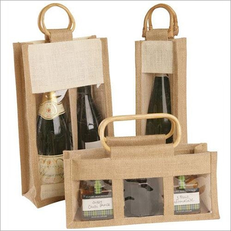 Jute Wine Bottle Bags - 35x25x10 cm Brown Color | Spacious Elegant Design 100% Jute Material Button Closure for Promotions & Gifts