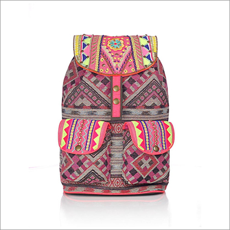 Pink Jacquard Embroidered Backpack
