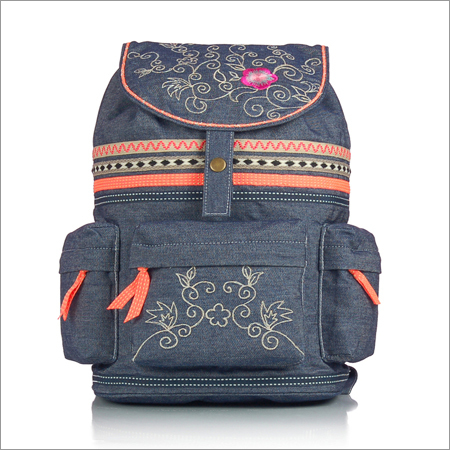 Embroidered Denim Backpack