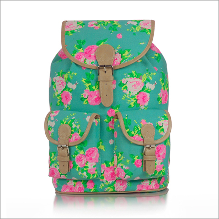 Aqua Blue Floral Canvas Backpack