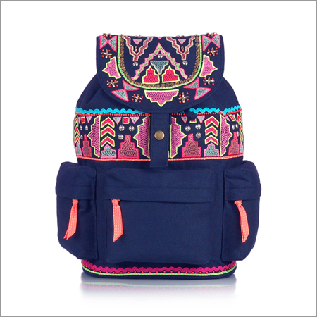 Blue Canvas Embroidered Backpack