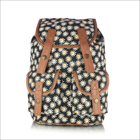 Black Ikkat Floral Backpack
