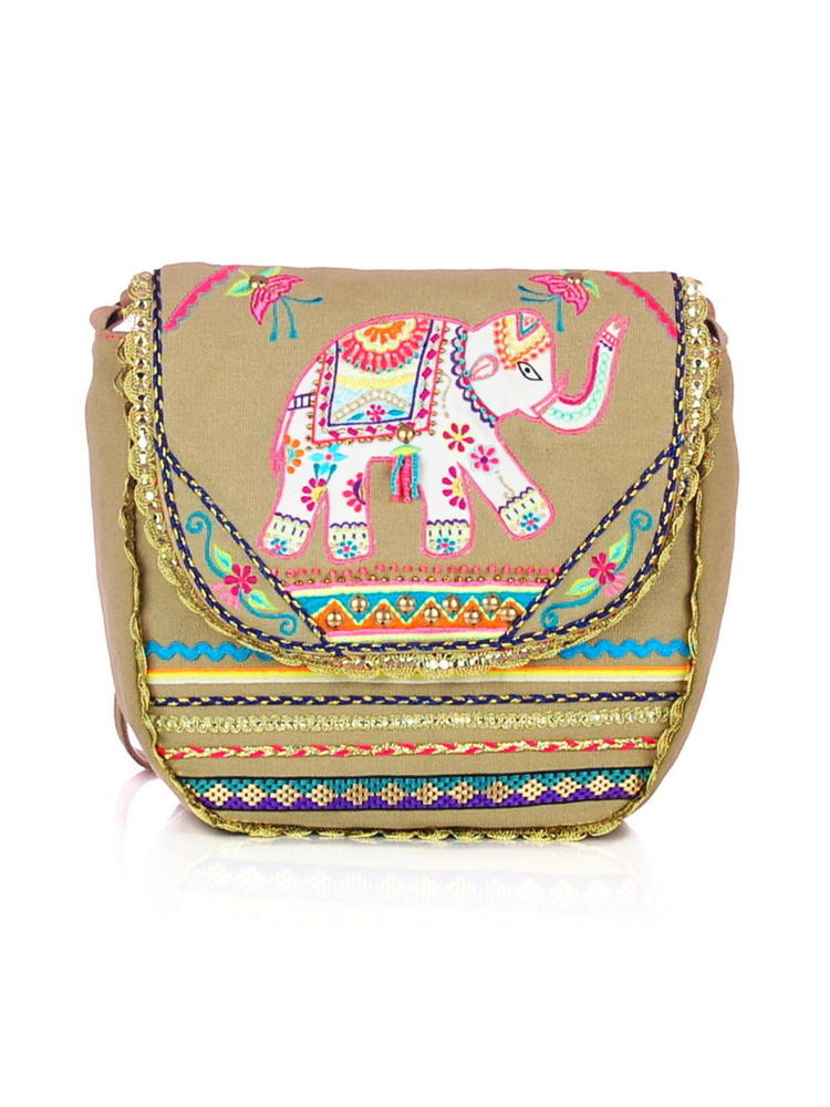 Embroidered Elephant Sling Bag