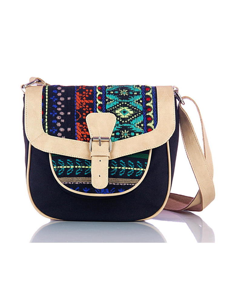 Black Jacquard Cross Body Bag