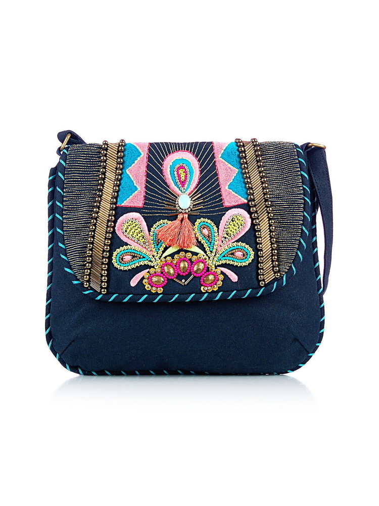 Tassel Embroidered Cross Body Bag