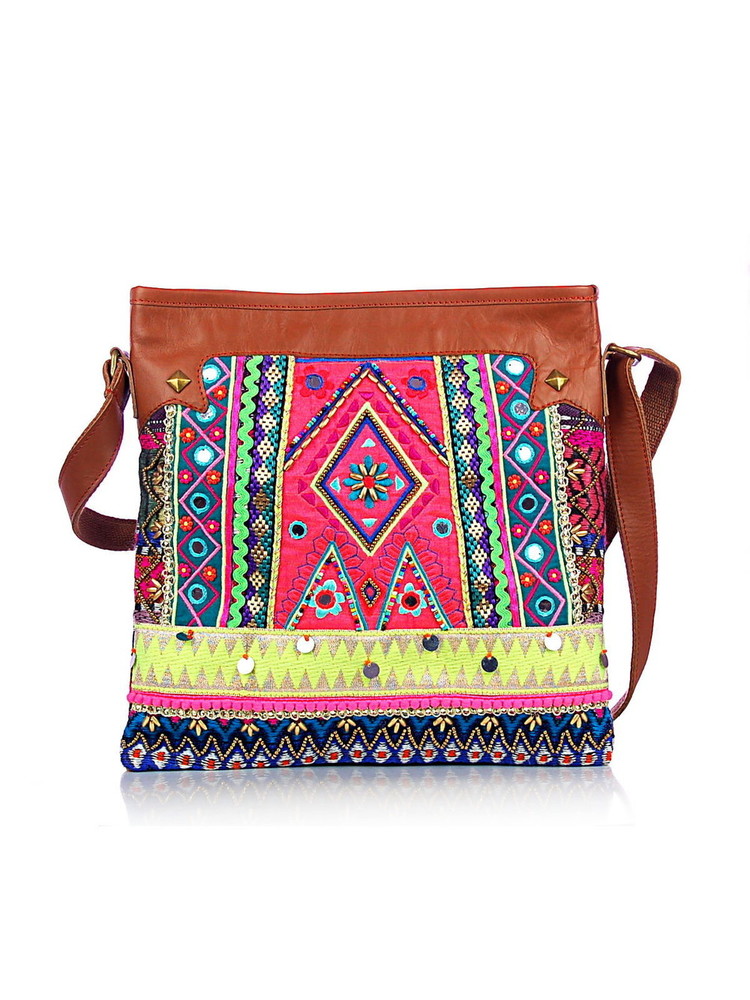 Patch on Jacquard Cross Body Bag