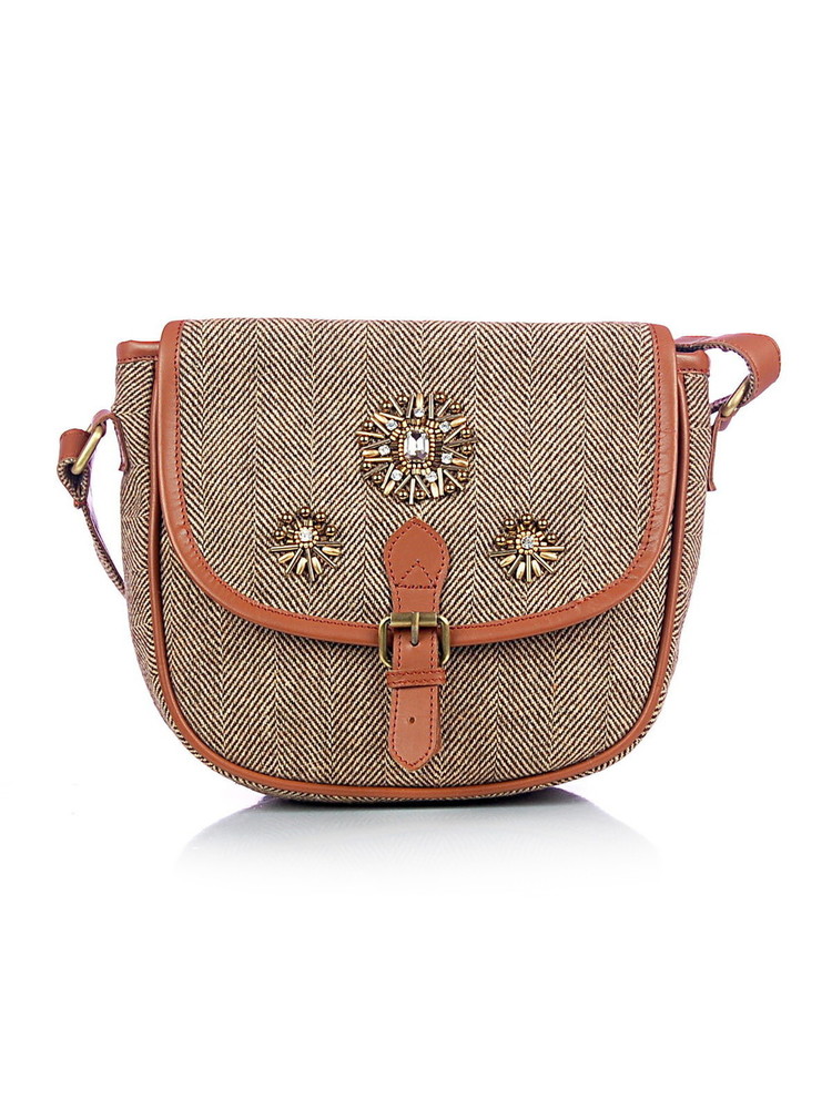 Hand Embroidered Woolen Herringbone Cross Body Bag