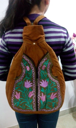 Back Pack in Suede Leather with Embroidery