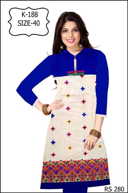 Cream And Blue Kurtis