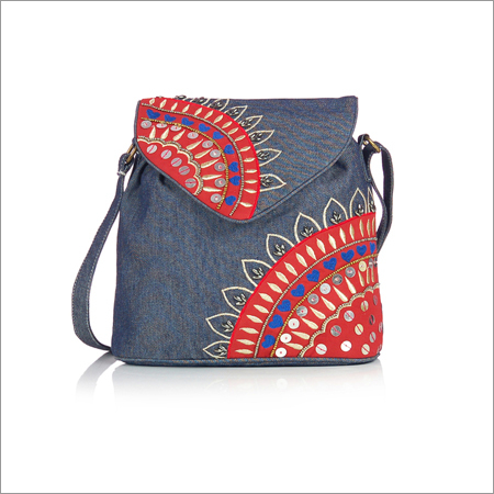 Denim Embroidered Cross Body Bag