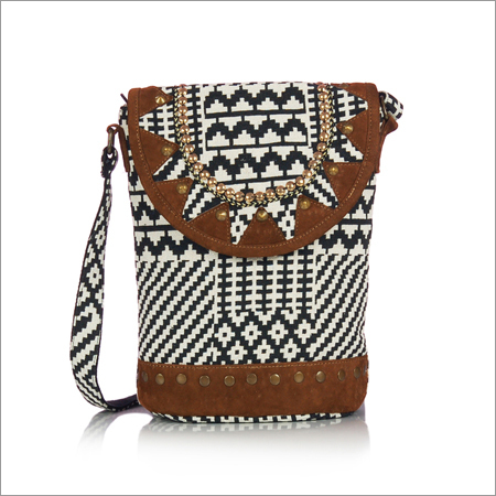 Jacquard Studded Cross Body Bag