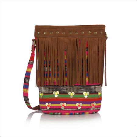 Fringe Embellished Jacquard Cross Body Bag