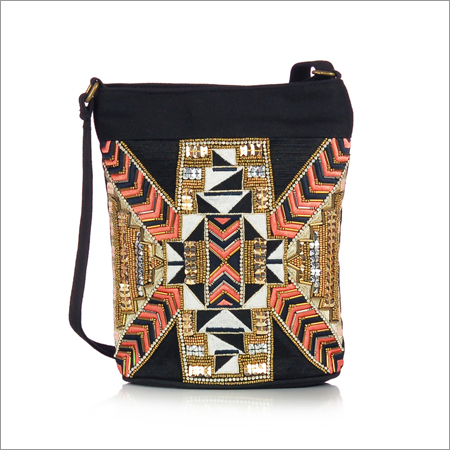 Black Canvas Aztec Cross Body Bag