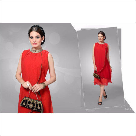 Party Wear Designer Kurti - Georgette Fabric, L XL, Red Embroidery | Stylish Elegant Fit